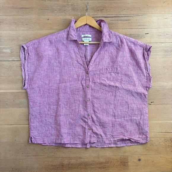Rachel Zoe LINEN Short Sleeve Button Up Cropped Blouse Women’s Size XL - Picture 7 of 8